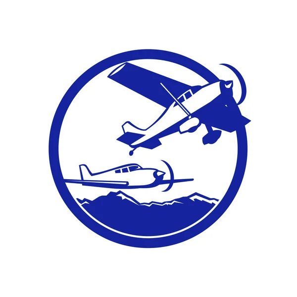 固定翼軽飛行機の飛行円レトロ — ストックベクタ
