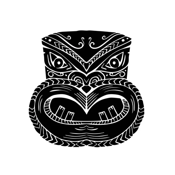 Máscara Maori Koruru Tiki da Nova Zelândia Woodcut — Vetor de Stock