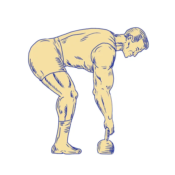 Superhéroe Levantando Kettlebell Dibujo — Archivo Imágenes Vectoriales