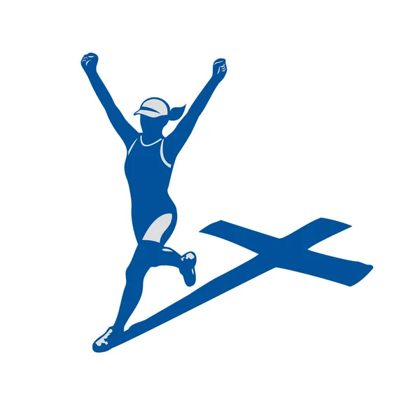 Жіночий марафон Бігун Хрест Тінь — стоковий вектор