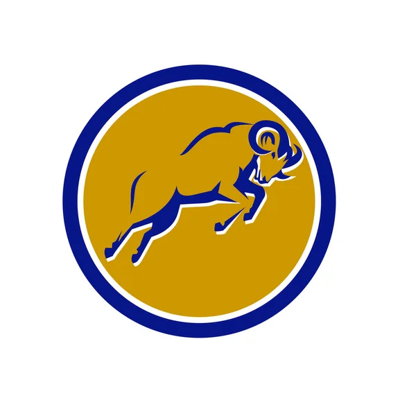 Bighorn Sheep Jumping Circle Rétro — Image vectorielle
