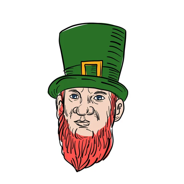 Irish Leprechaun Wearing Top Hat Drawing — Stock Vector