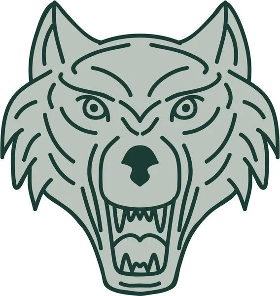 Grijze Wolf hoofd Mono Line — Stockvector