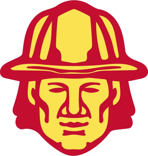 Fireman Head Front Retro — Stock Vector