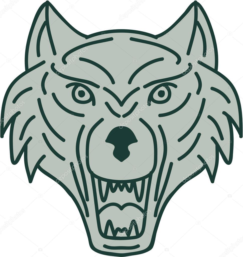 Gray Wolf Head Mono Line
