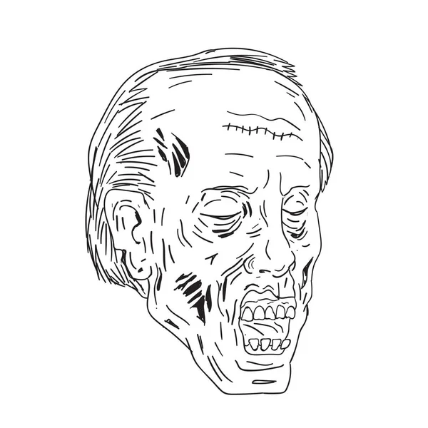 Zombie cabeza ojos cerrado dibujo — Vector de stock