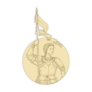  Female Knight  Holding Flag Circle Drawing clipart
