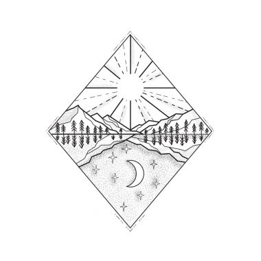 Gün güneş ve gece ay Monoline