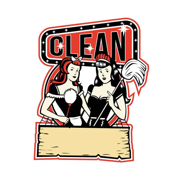 Twin Cleaner Maid Rétro — Image vectorielle