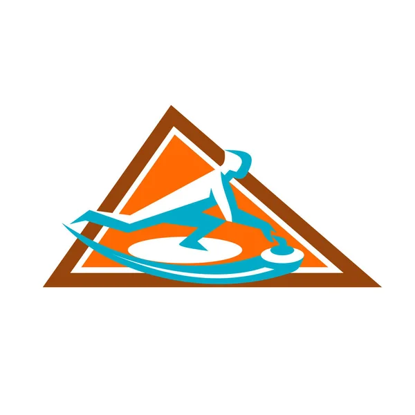Taş üçgen simgesini sürgülü oyuncu curling — Stok Vektör