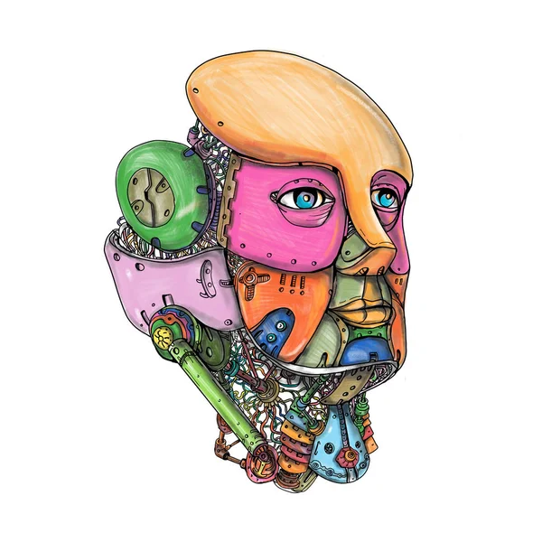 Татуировка на голове робота-гуманоида — стоковое фото