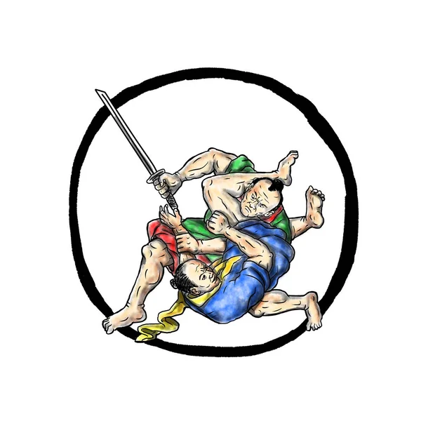 战斗 Enso 纹身的武士瑞柔术柔道 — 图库照片