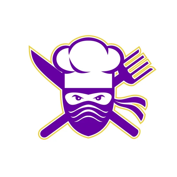 Ninja-Chef kreuzte Messer-Gabel-Symbol — Stockvektor