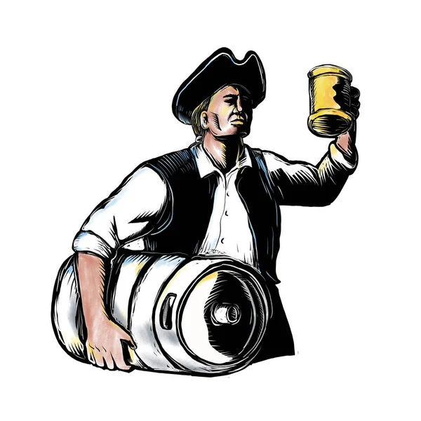 Patriota americano carregar cerveja barril Scratchboard — Fotografia de Stock
