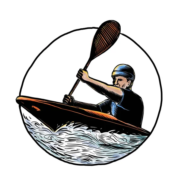 Kajak Paddler Canoe Scratchboard — Zdjęcie stockowe