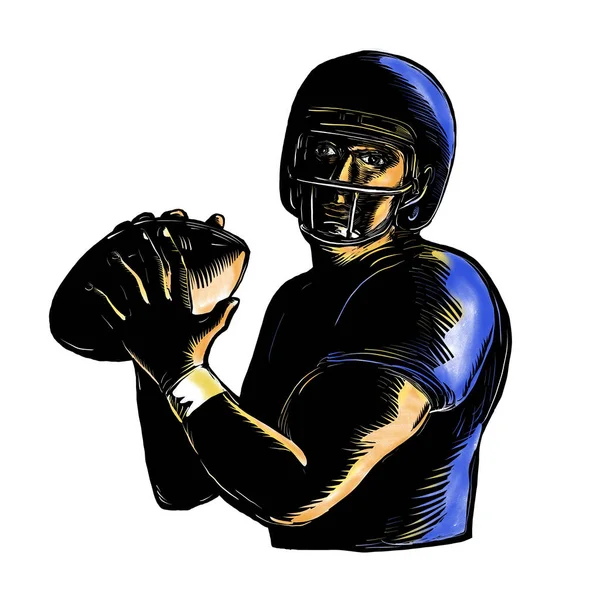 Quarterback Throw Ball Scratchboard — Stock Photo, Image