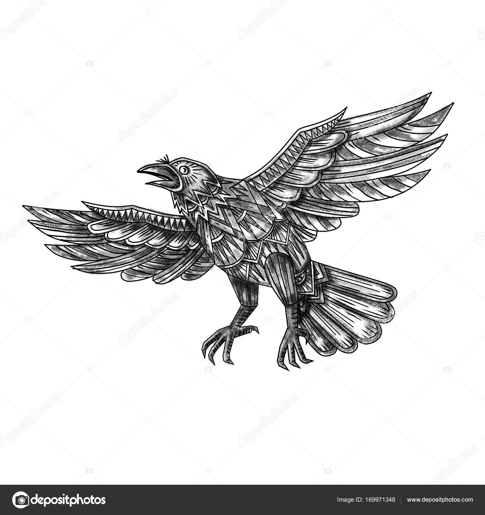 Raven Flying Up Geometric Mandala Tattoo Stock Illustration by ©patrimonio  #169971348, image size:1600x1700