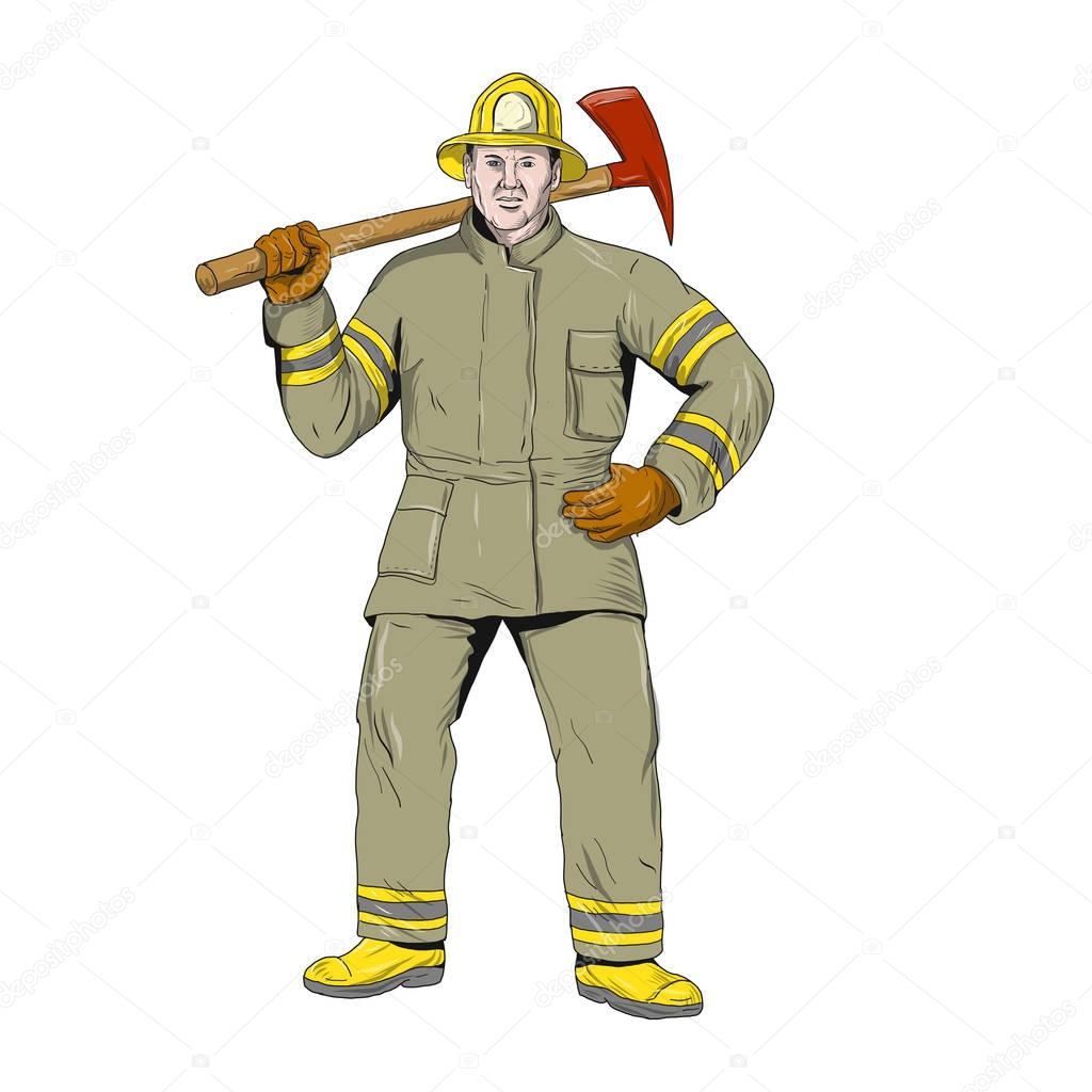 American Firefighter Fire Axe Drawing