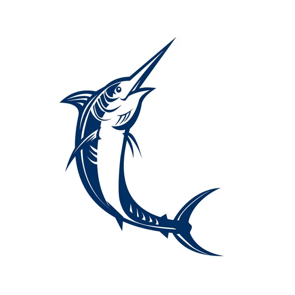 Azul Marlin Jumping Retro — Vetor de Stock