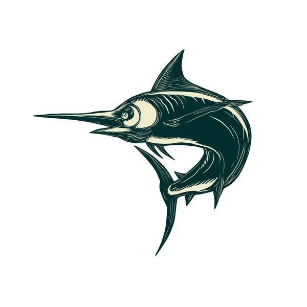 Marlin azul salto Scratchboard — Vetor de Stock