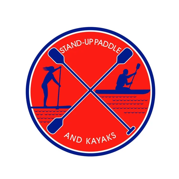 Stand-up-Paddel und Kajak-Kreis retro — Stockvektor