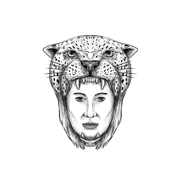 Amazon Jaguar Warrior nakrycia głowy tatuaż — Zdjęcie stockowe