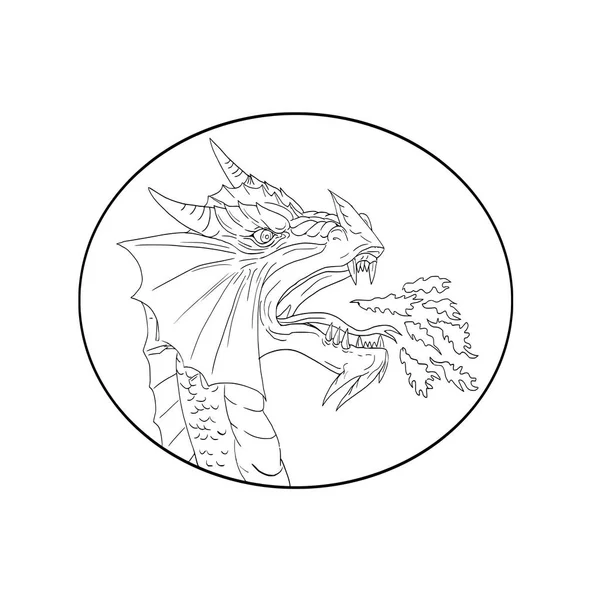 Dragon Fire Circle Drawing — Stock Vector
