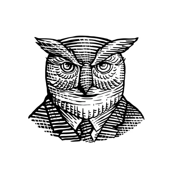 Hipster Owl kostym träsnitt — Stock vektor