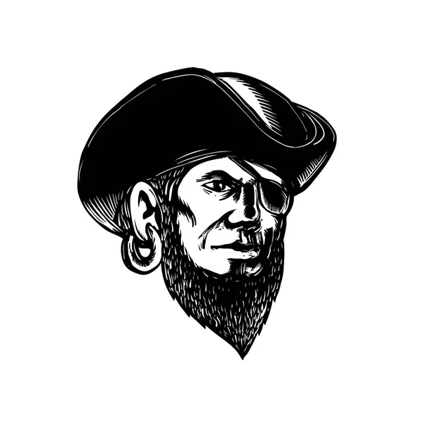 Pirata vestindo olho Patch Scratchboard — Vetor de Stock