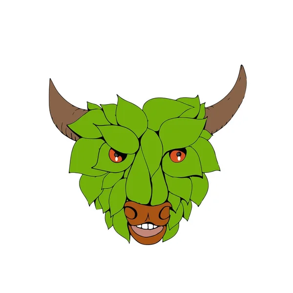 Green Bull Head Drawing — Stock Vector