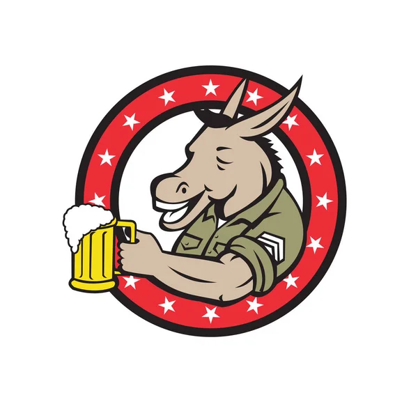 Burro cerveza bebedor círculo retro — Vector de stock