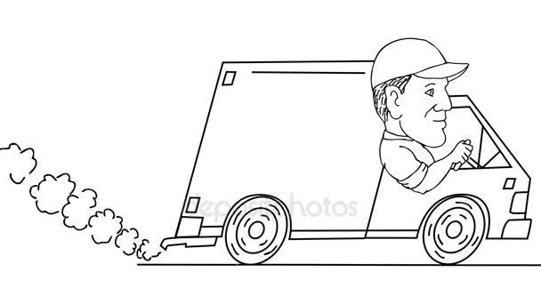 Animation Motion Graphics Showing Delivery Man Guy Driver Driving Closed — Stock Video