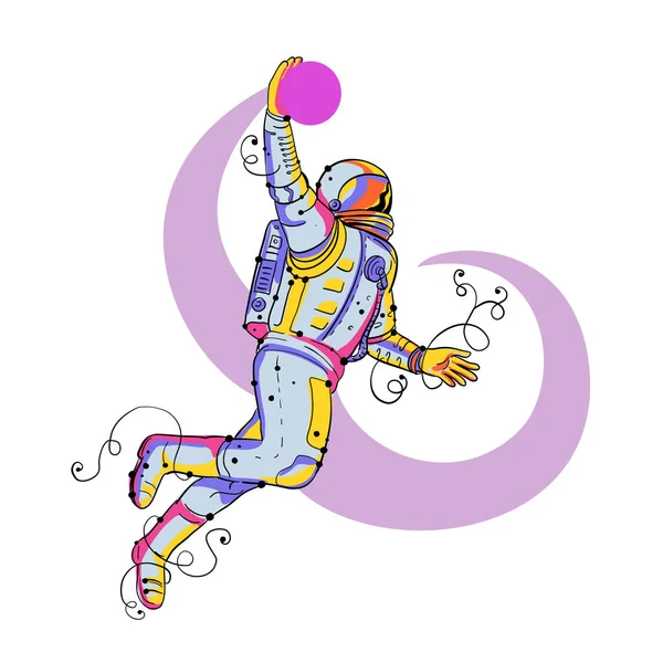 Astronot Dunking Ball Doodle - Stok Vektor