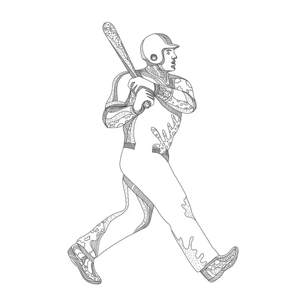 Jugador de béisbol bateando Doodle — Vector de stock