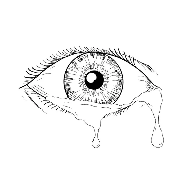 Human Eye Crying Tears Flowing Drawing — Stock Vector