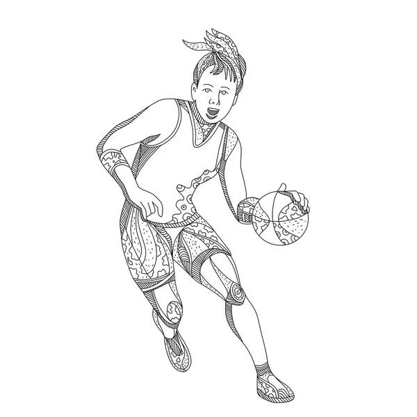 Vrouwelijke basketbal speler Doodle kunst — Stockvector