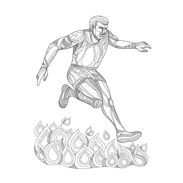 Obstáculo Racer saltar fuego Doodle arte — Vector de stock