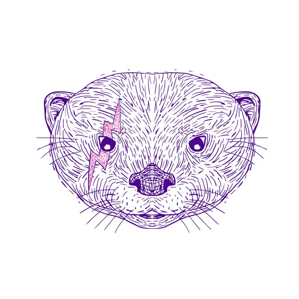 Otter hoofd Lightning Bolt tekening — Stockvector