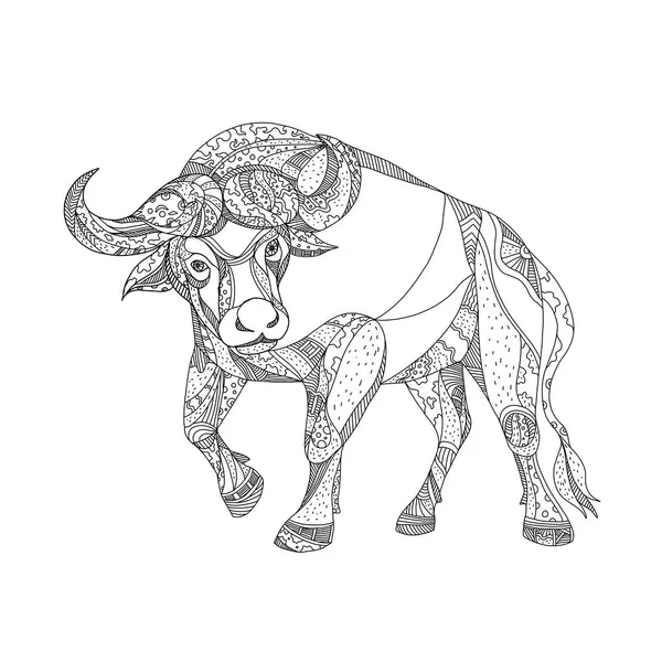Doodle de carga de búfalo africano — Vector de stock