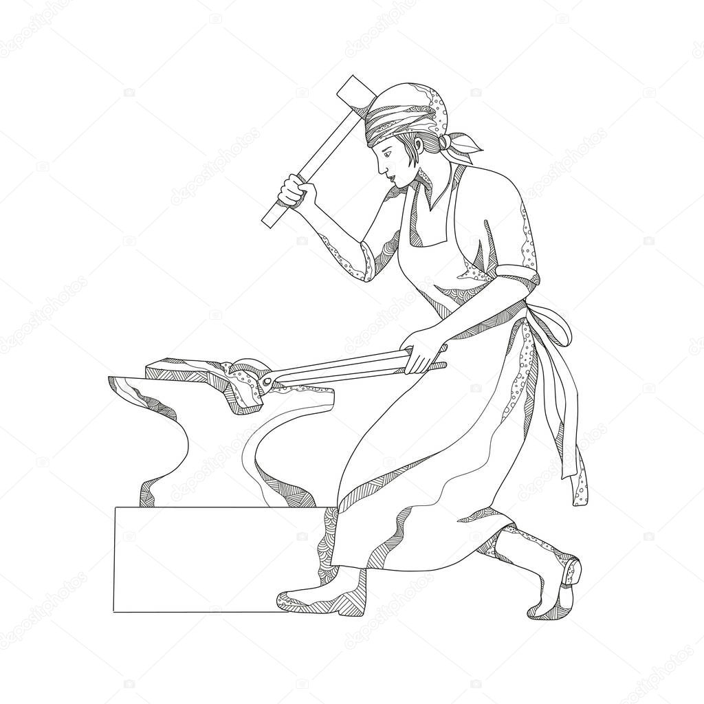Female Blacksmith at Work Doodle Art