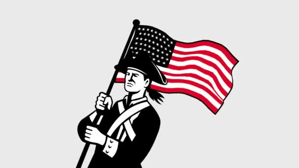 Графика Анимации Движения Показывая Американского Патриота Держащего Звезду Увенчанный Флагом — стоковое видео