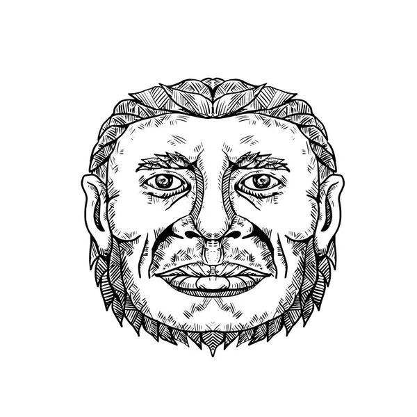 Neanderthal cabeza masculina Doodle arte — Vector de stock