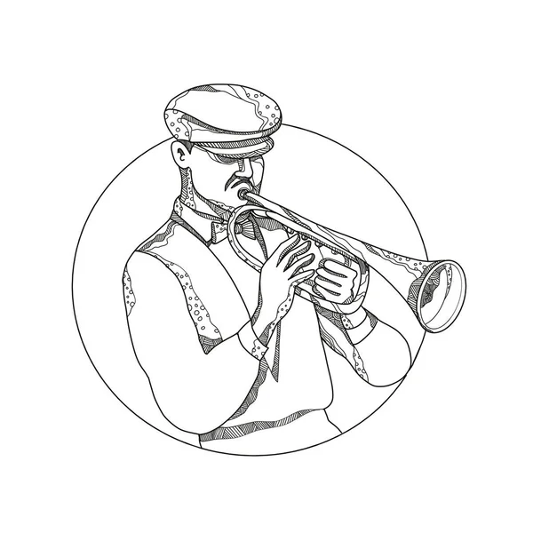 Jazz Musician Playing Trumpet Doodle Art — Stock Vector