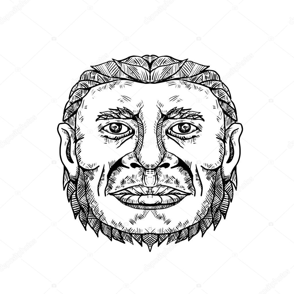 Neanderthal Male Head Doodle Art