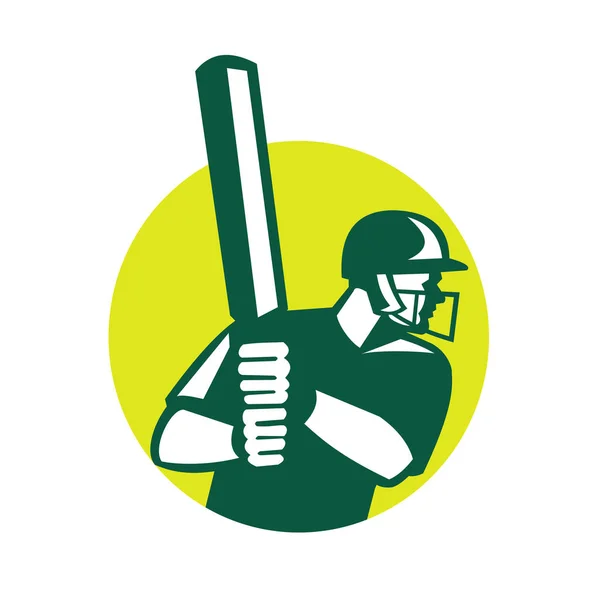 Cricket Batsman Batting Icon Retro — Stock Vector