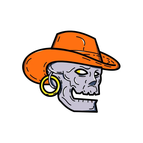 Cowboy pirat czaszka Mono-Line Art — Wektor stockowy