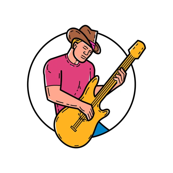 Cowboy Rocker Guitarist Mono Line Art — Stock Vector