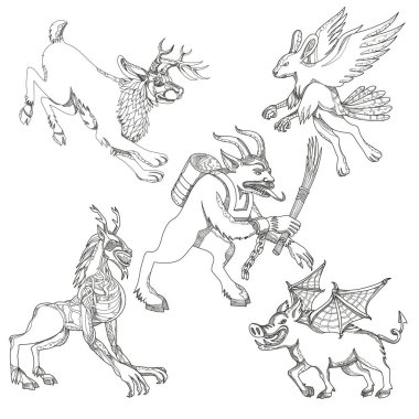 Efsanevi yaratıklar Doodle sanat koleksiyonu