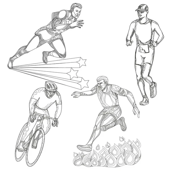 Колекція трекових та велоспорту Doodle — стоковий вектор