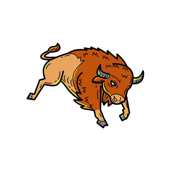 Búfalo americano pulando linha Mono — Vetor de Stock